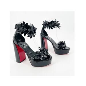 Christian Louboutin Daisy Spike Black Leather Heel Ankle Cuff Sandals EU 38.5